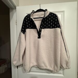 LOFT Black and Cream button up Sherpa fleece